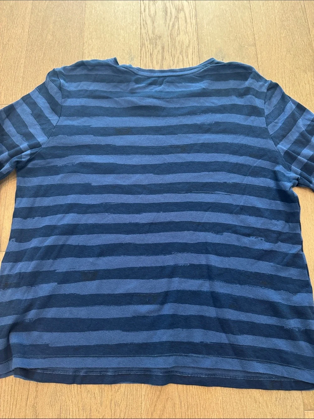 Nicole Miller Knit Cotton Top Blue Stripes Overlaid Embellished Floral Womens 1X